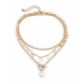 Simple snake bone chain sequin tassel necklace for women pearl pendant necklace